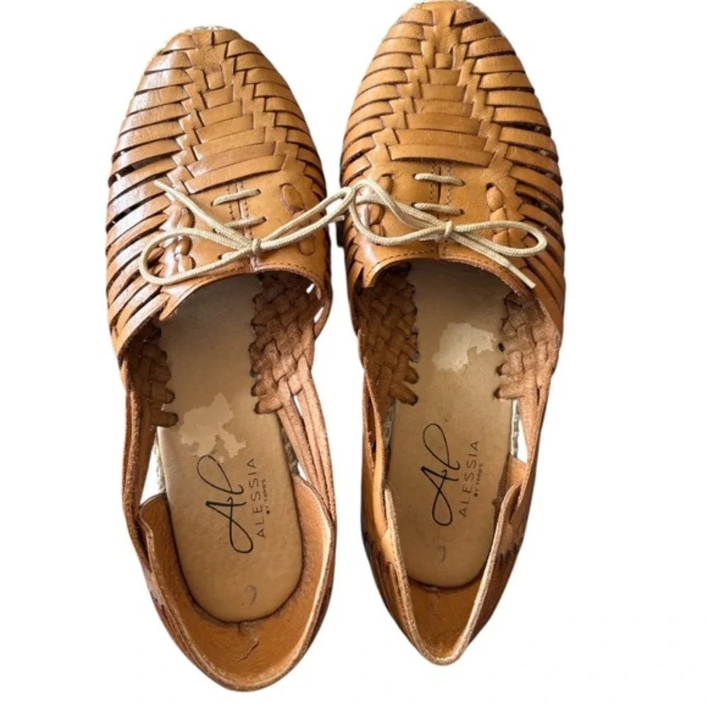 Alessia by‎ Toro Huarache Sandals Woven Leather Closed Toe Cognac Lace Up Sz 9.5